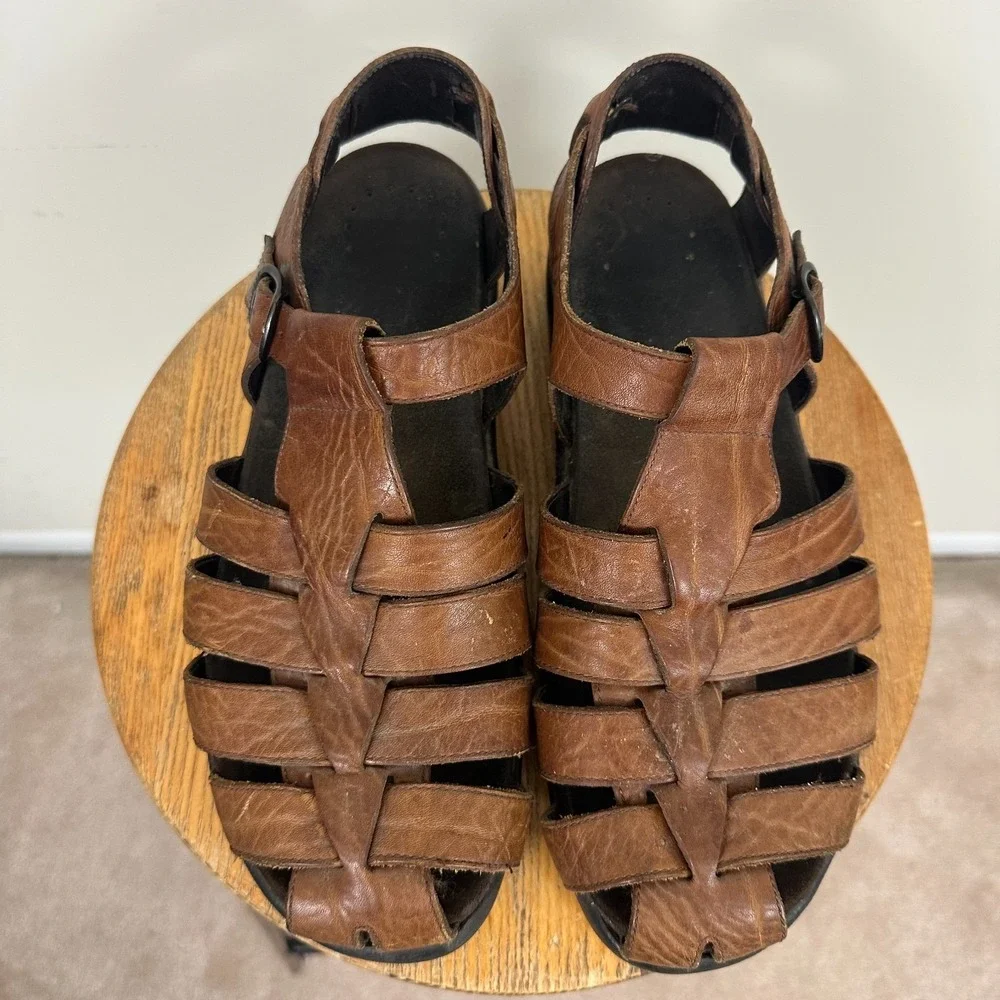 Mephisto Sam Mens 10 Fisherman Sandals Brown Leather Adjustable Buckled Strap